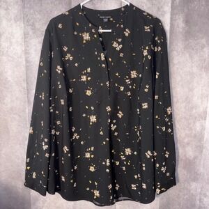 Hilary Radley Womens XXL Black Gold Floral  Long Sleeve Blouse CU3421-132‎
